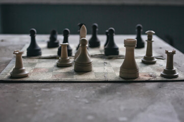 Old Chess board in Prypiat, Chernobyl exclusion Zone. Chernobyl Nuclear Power Plant Zone of...