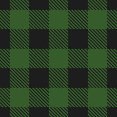 Lumberjack plaid pattern. Vector seamless background. Fabric template in dark green color.