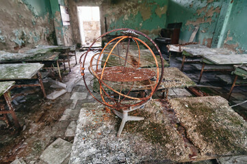 School classroom in Prypiat, Chernobyl exclusion Zone. Chernobyl Nuclear Power Plant Zone of...