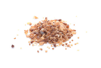 Brown candy crystals sugar, Rock sugar isolated on white.