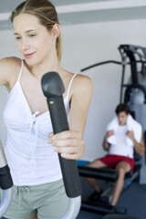 Woman and man exercising