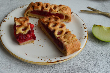 Homemade cake. Lingonberry pie and a pleasant morning