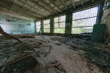 School classroom in Prypiat, Chernobyl exclusion Zone. Chernobyl Nuclear Power Plant Zone of...