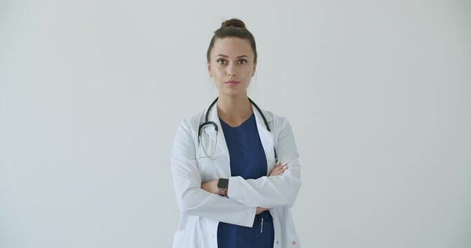 female doctor young in white suit