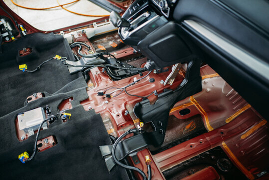 Deep car tuning, disassembled vehicle interior