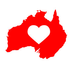 Australia vector map with heart. I love Australia. Red Australia.
