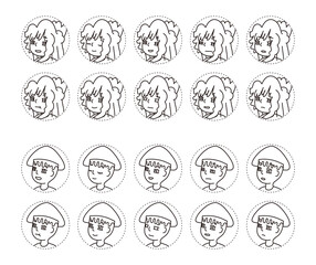 二人の人物の横顔アイコン　表情バリエーション 31