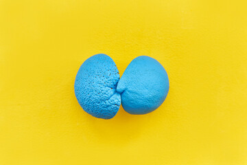 painted lemon and orange in blue on a yellow background. concept design