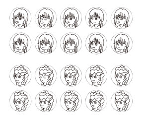 二人の人物の横顔アイコン　表情バリエーション 25