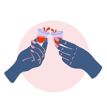 Two Hand Holding A Menstrual Cup, Cheers, Zero Waste Product, Period Illustration
