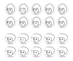 二人の人物の横顔アイコン　表情バリエーション 33