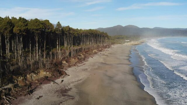 Aerial view of Bruce Bay beach on the West Coast of the South Island in New Zealand