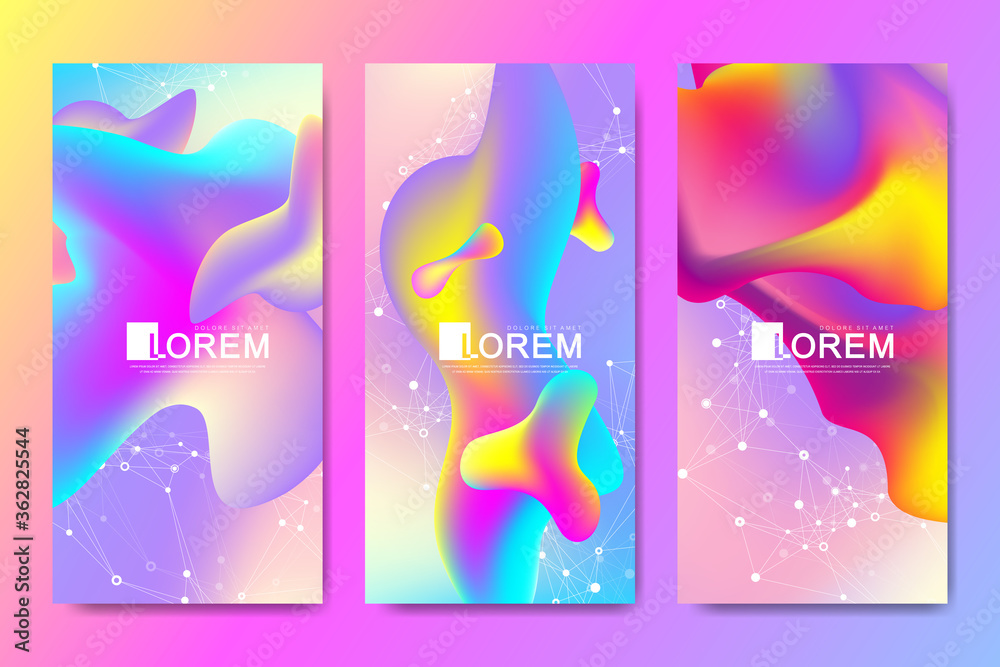 Poster vector design templates in trendy vibrant gradient colors with abstract fluid shapes, paint splashes
