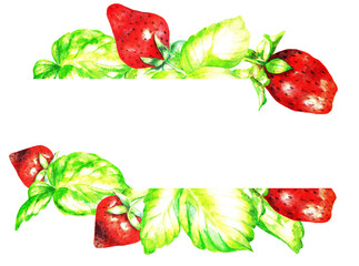 Strawberry branch, frame, watercolor