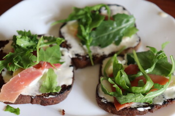 sandwich with salmon and vegetables