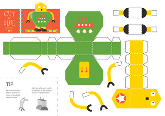Naklejka premium Cut and glue robot toy vector illustration. Paper craft and simple educational worksheet