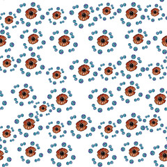 Seashells with pearl and blue bubbles seamless pattern