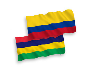 Flags of Mauritius and Colombia on a white background