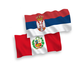 Flags of Peru and Serbia on a white background