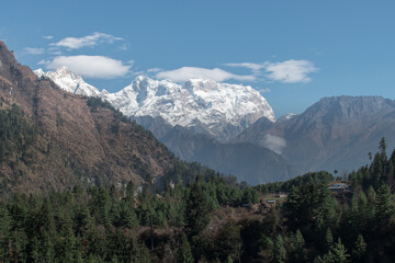 Fototapeta na wymiar Nepalese mountain ranges along Annapurna circuit, Nepal