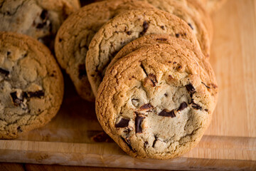 Chocolate chip cookies. Homemade, traditional classic american dessert favorite. Chocolate chip cookies. Bakery or pastry shop favorite. Made with sugar, butter and chocolate. 