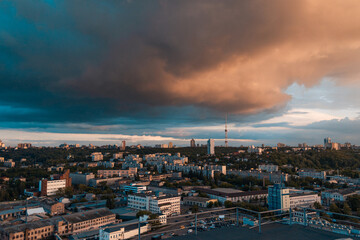 Fototapeta na wymiar daytime Kiev, view of the city from the roof