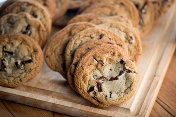 Chocolate chip cookies. Homemade, traditional classic american dessert favorite. Chocolate chip cookies. Bakery or pastry shop favorite. Made with sugar, butter and chocolate. 