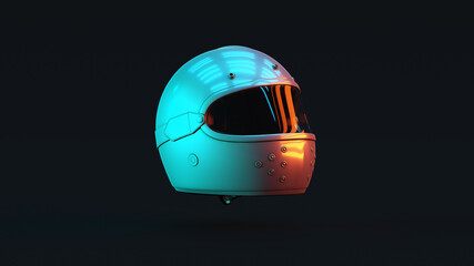 Silver Motorcycle Helmet with with Red Orange and Blue Green Moody 80s lighting 3d illustration 3d render