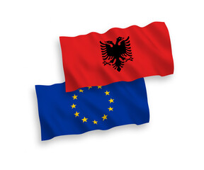 Flags of European Union and Albania on a white background