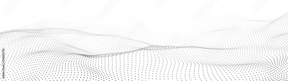 Poster abstract gradient dynamic wave of particles. network of bright points or dots. big data. digital bac