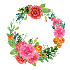 Watercolor round circle blossom design exotic for wedding bouquet border invitation card wreath illustration hand