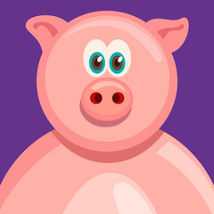 Close up of a comic pig. Vector illustration.