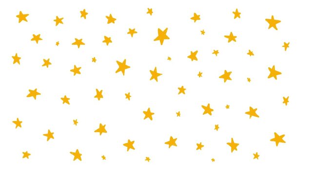 Starry sky, drawing of cartoon stars, flashing and moving painted stars. Starry sky background, pattern of painted stars.