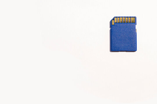 Blue memory card isolated on white background. Media memory card isolated on white background