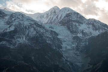 Mountain glacier over Manang village, Annapurna circuit, Nepal