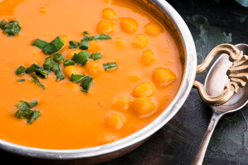 Vegetarian food is without meat: soup with chickpeas