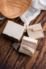 fresh pressed yeast serving board, selective focus