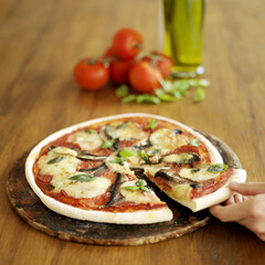 Close up of a ready-to-eat Italian pizza