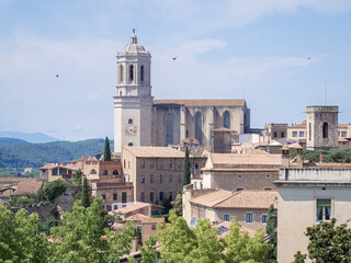 Fototapeta na wymiar Girona Cathedral building in Girona Old City, Spain. General view.