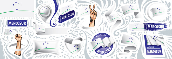 Vector set of the national flag of Mercosur in various creative designs