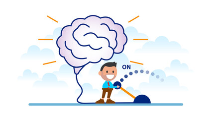 Businessman switching on symbol of a brain.

