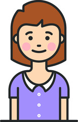 Cute girl portrait, on white background for text. Beautiful Kid with short hair. Simple Female avatar. Pixel Perfect. Vector Illustration.