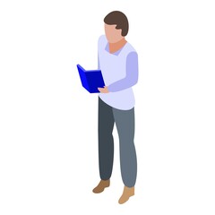 Boy read book icon. Isometric of boy read book vector icon for web design isolated on white background