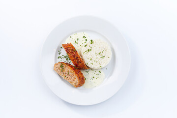 rice with cutlet on white