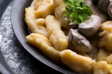 Gnocchi with a mushroom cream sauce