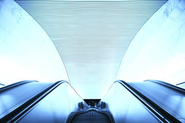 modern escalator abstract background, blurred light background geometry transport
