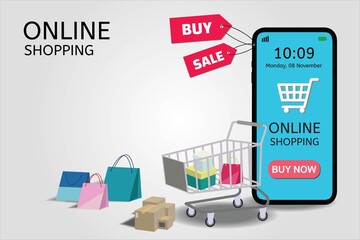 vector illustration of a shopping cart with sale labels