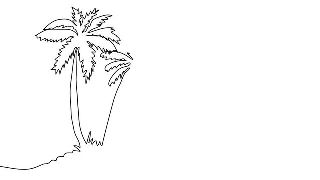 Single continuous one line art ocean travel vacation. Sea voyage holiday tropical island ship yacht luxury island palm tree journey concept