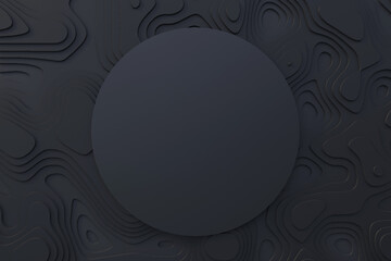 Modern wavy black background for texture. Repeated and circular geometric shapes. Abstract 3D design. 
