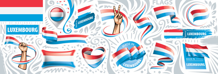 Vector set of the national flag of Luxembourg in various creative designs - obrazy, fototapety, plakaty